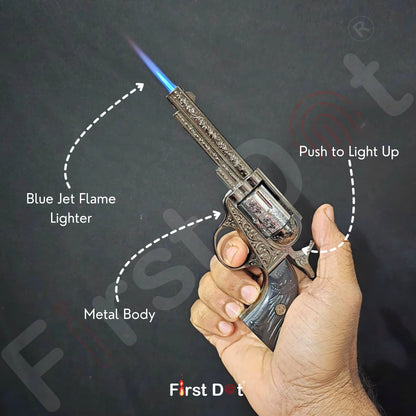 Premium Big Size Vintage Revolver Gun Lighter – Windproof Jet Flame | First Dot