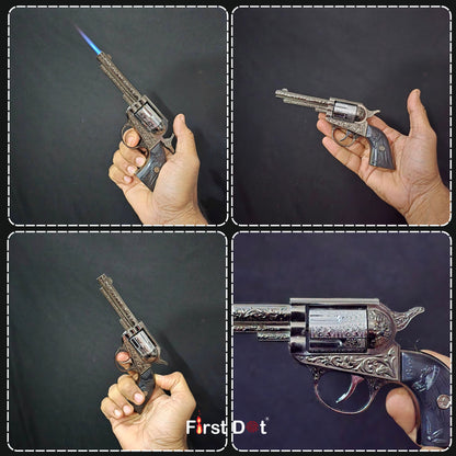 Premium Big Size Vintage Revolver Gun Lighter – Windproof Jet Flame | First Dot