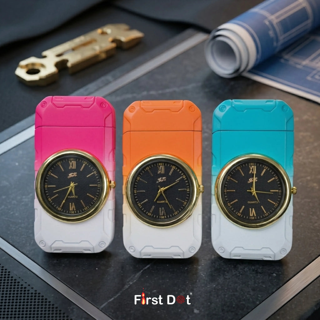 First Dot ChronoFlame Dual Flame Lighter with Analog Watch