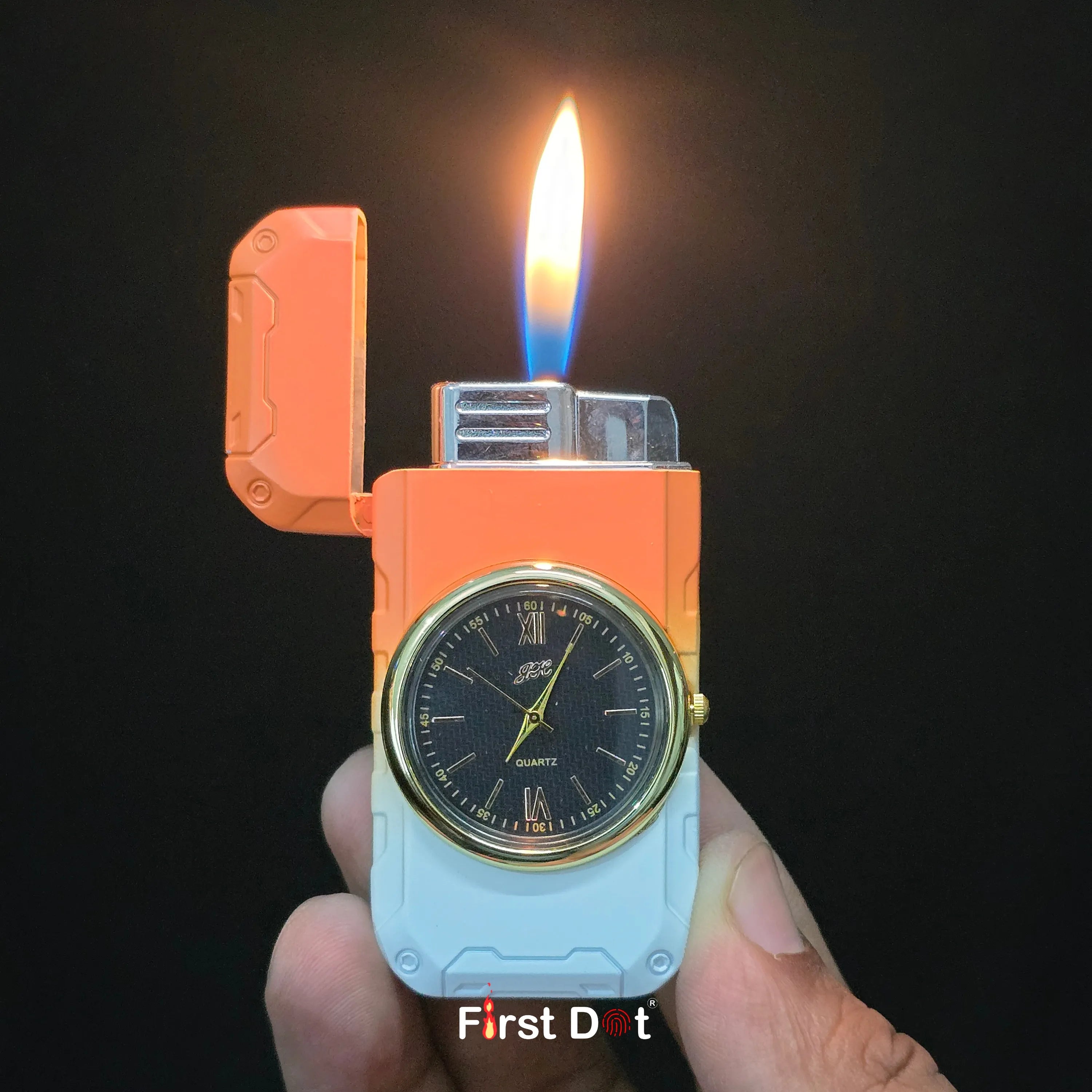 First Dot ChronoFlame Dual Flame Lighter with Analog Watch