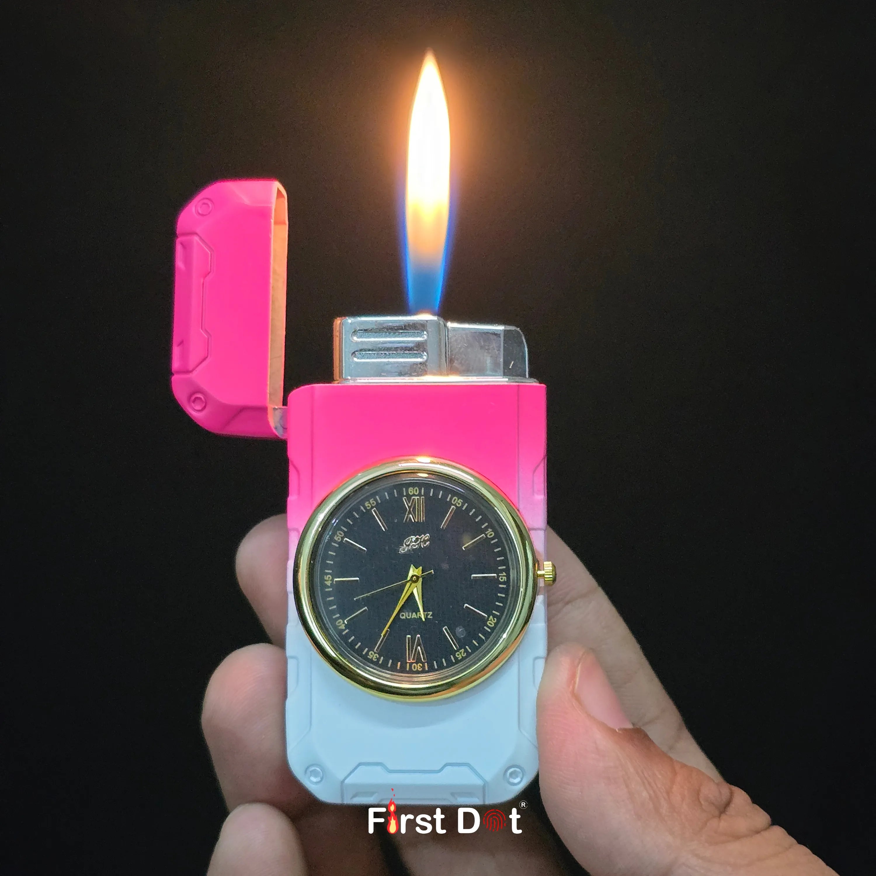 First Dot ChronoFlame Dual Flame Lighter with Analog Watch
