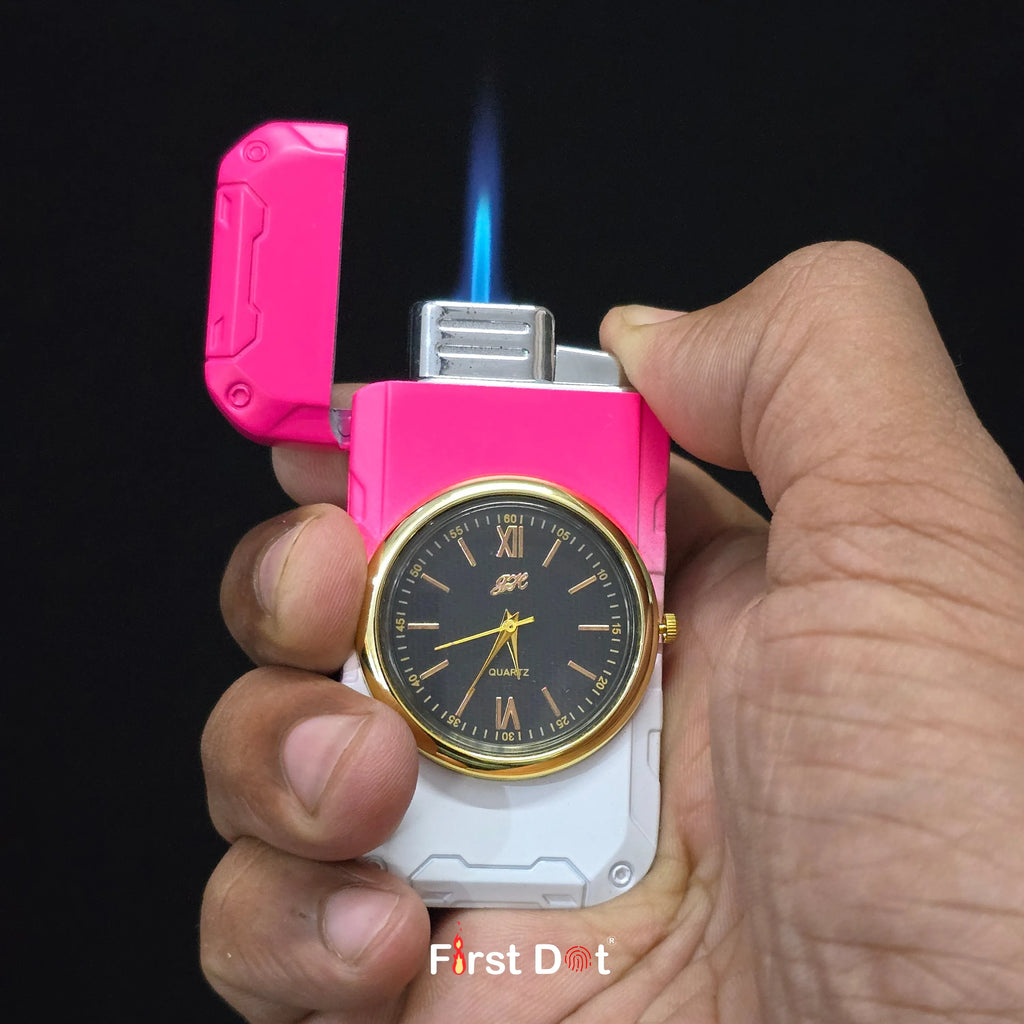 First Dot ChronoFlame Dual Flame Lighter with Analog Watch