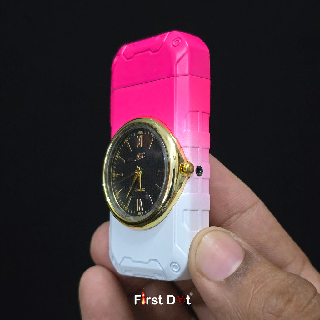 First Dot ChronoFlame Dual Flame Lighter with Analog Watch