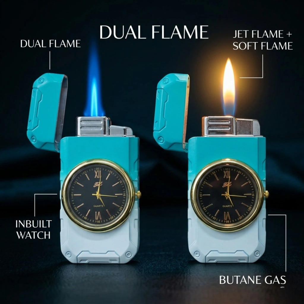 First Dot ChronoFlame Dual Flame Lighter with Analog Watch