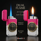 First Dot ChronoFlame Dual Flame Lighter with Analog Watch