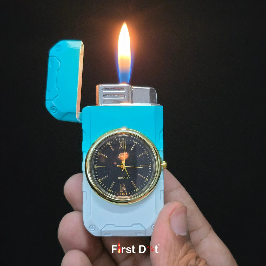 First Dot ChronoFlame Dual Flame Lighter with Analog Watch