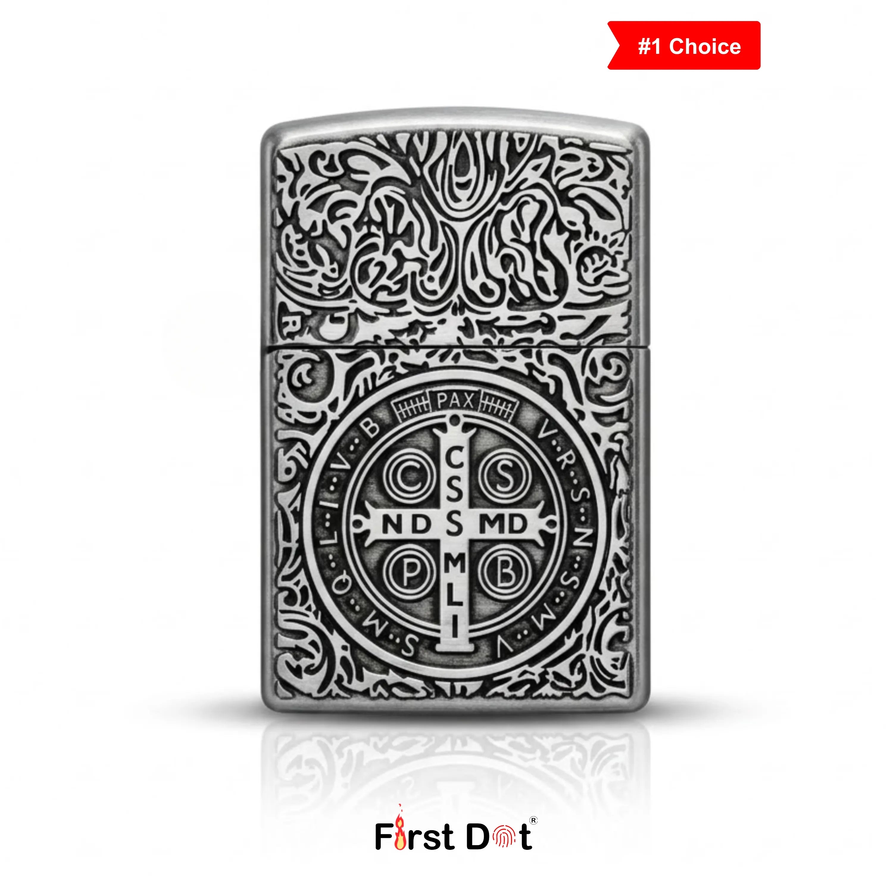 First Dot Classic Cross Engraved Cigarette Lighter