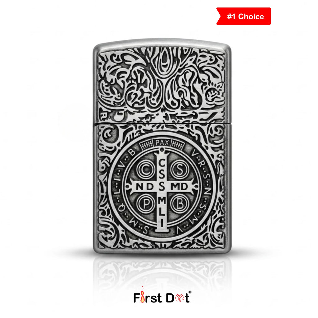 First Dot Classic Cross Engraved Cigarette Lighter