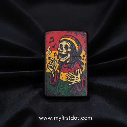 Lighter with a colorful skeleton design on a black satin background Classic Music Man Lighter Windproof Cigarette Lighter