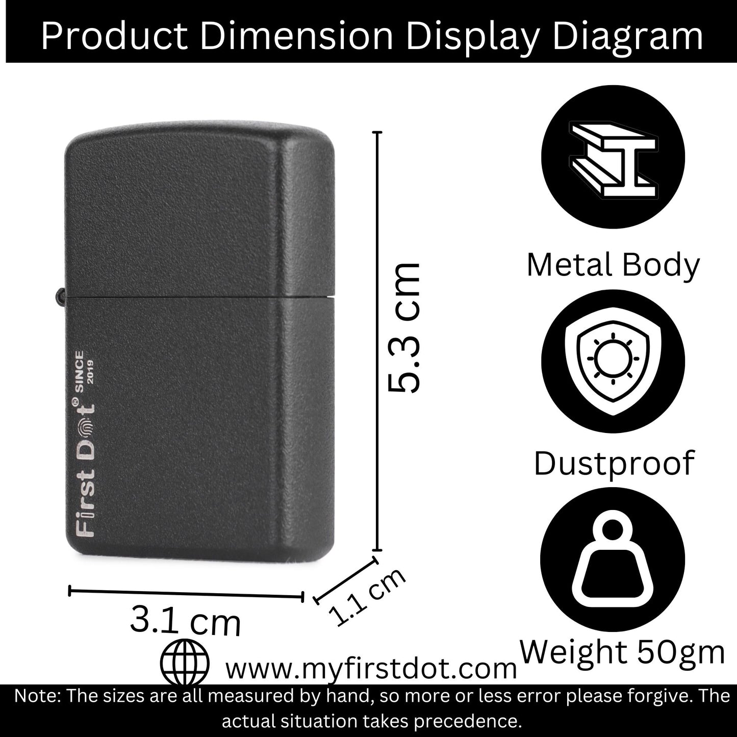Classic Black lighter Windproof Cigarette Lighter for Men | Pocket Classic Lighter for Smoking | First Dot