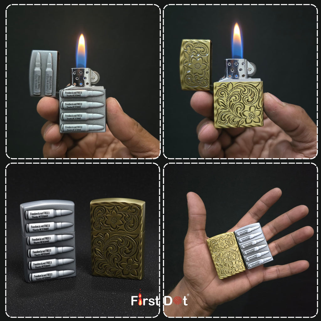 (Pack of 2) Classic Metal Gas Lighter Combo