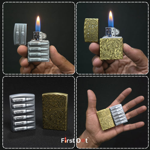 (Pack of 2) Classic Metal Gas Lighter Combo