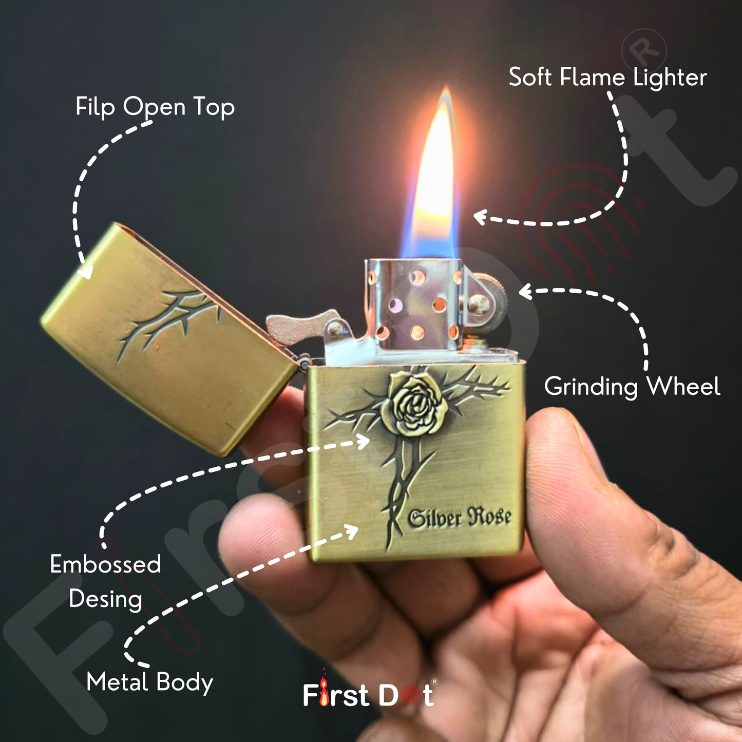 Combo of 2 Embossed Metal Cigarette Lighters + Free 50ml Fuel