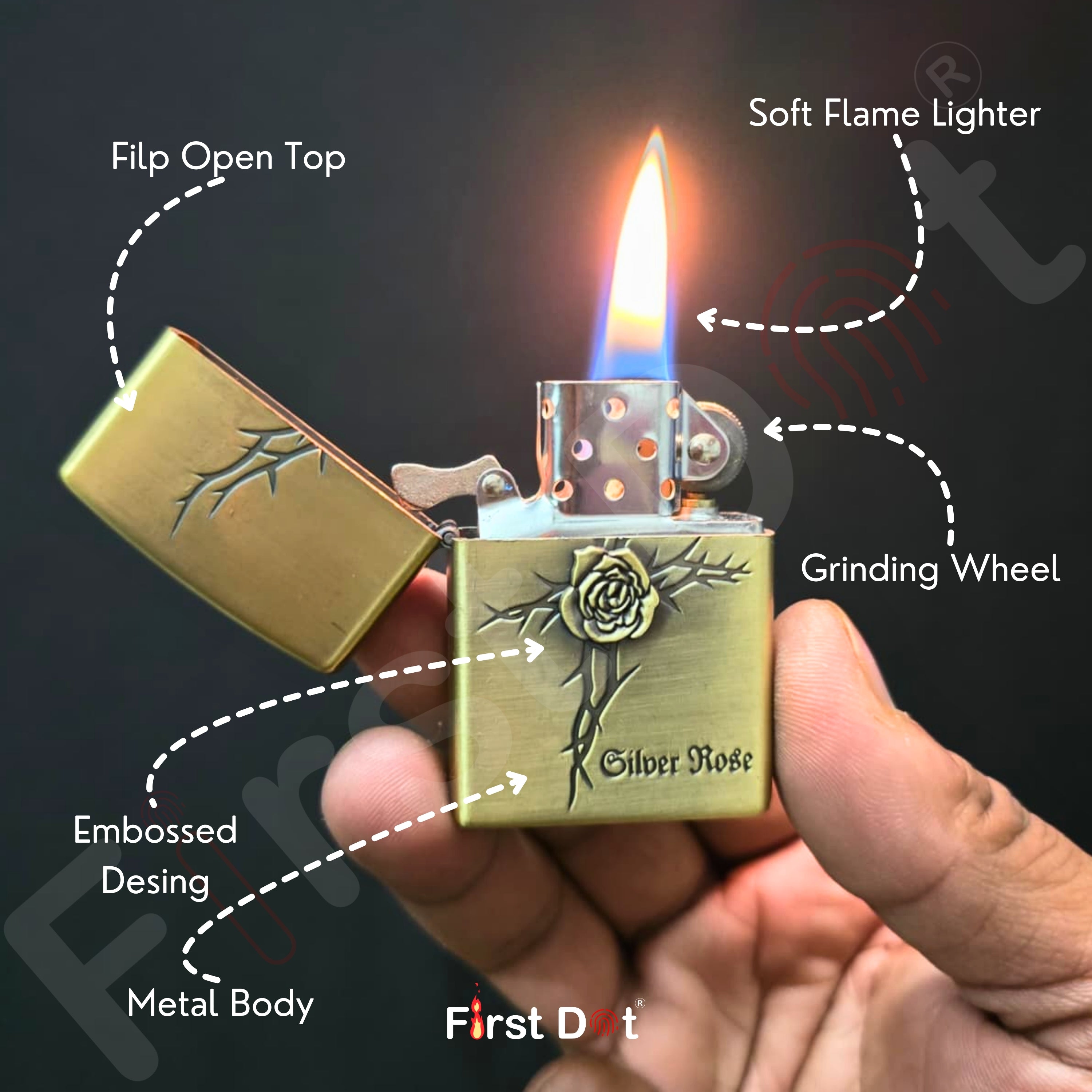 Combo of 2 Embossed Metal Cigarette Lighters + Free 50ml Fuel