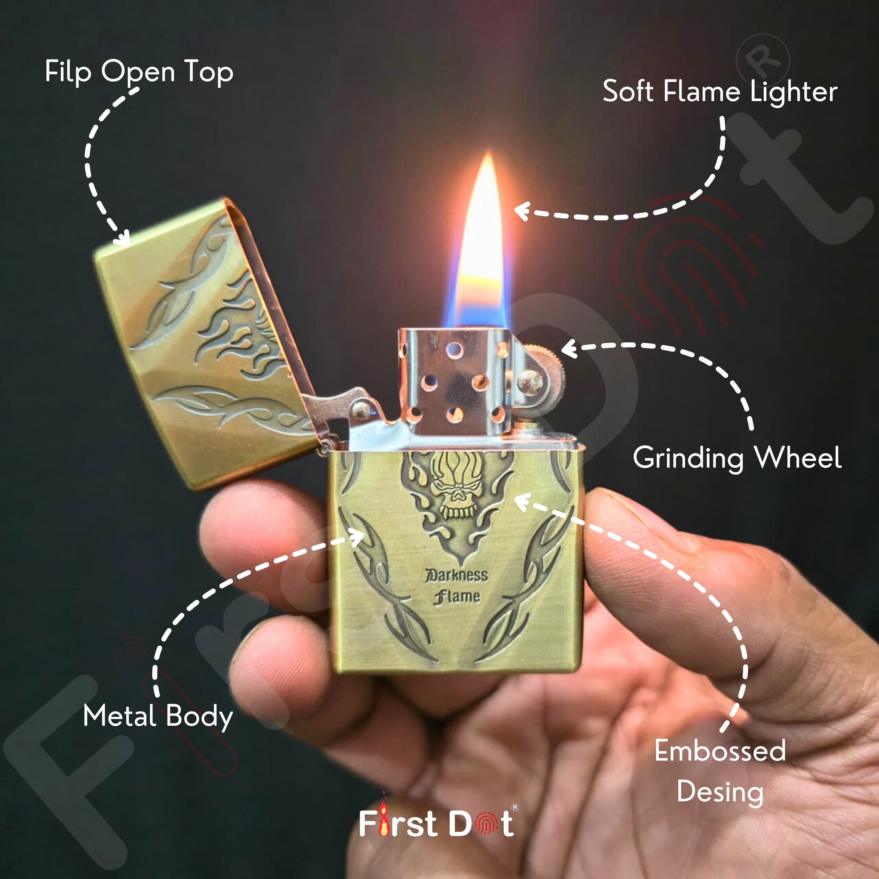 Combo of 2 Embossed Metal Cigarette Lighters + Free 50ml Fuel