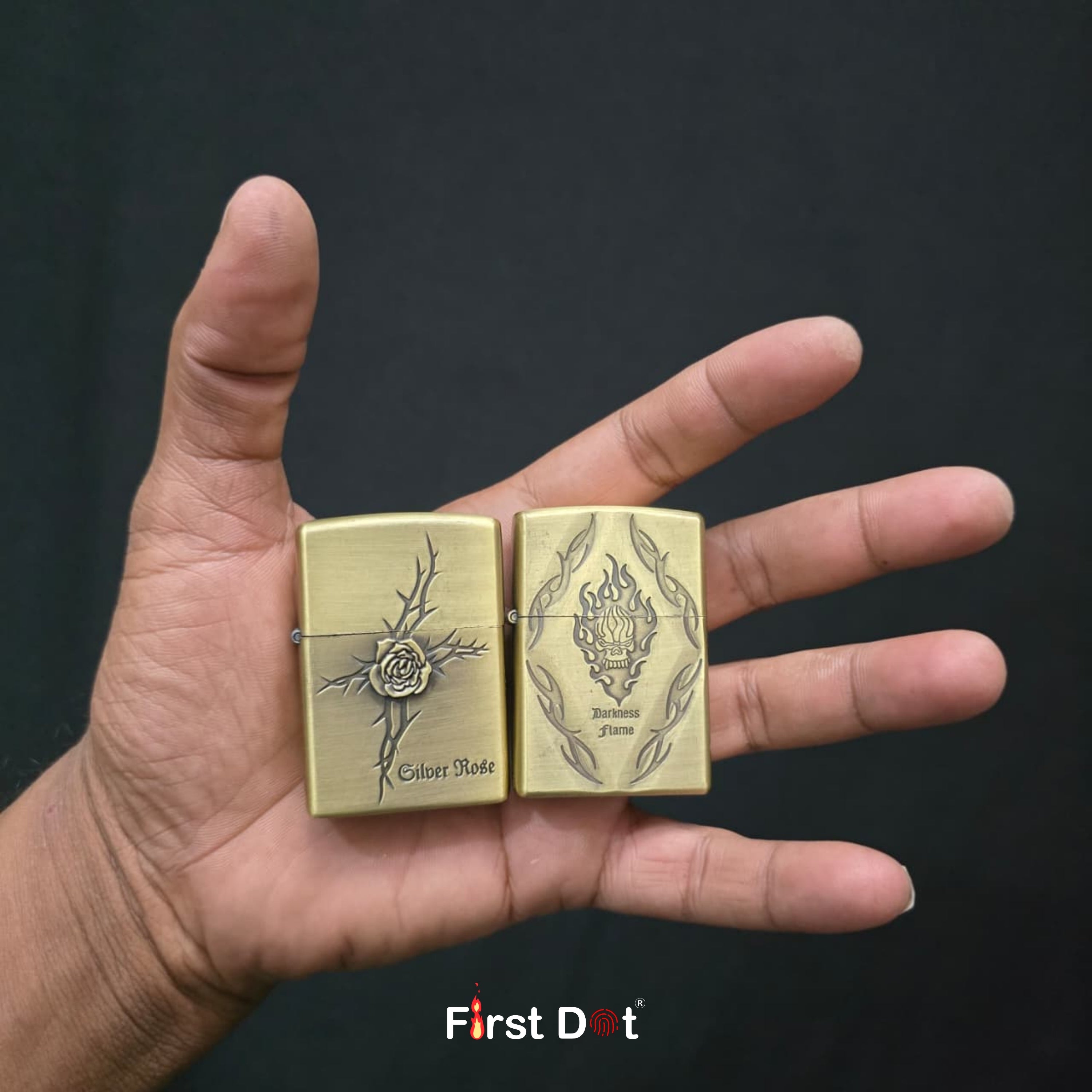 Combo of 2 Embossed Metal Cigarette Lighters + Free 50ml Fuel