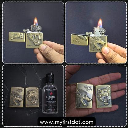 Combo of 2 Embossed Metal Cigarette Lighters + Free 50ml Fuel