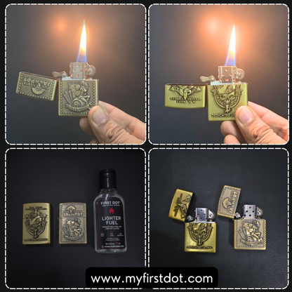 Combo of 2 Embossed Metal Cigarette Lighters + Free 50ml Fuel