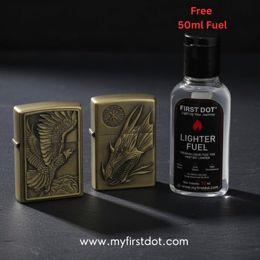 Combo of 2 Embossed Metal Cigarette Lighters + Free 50ml Fuel
