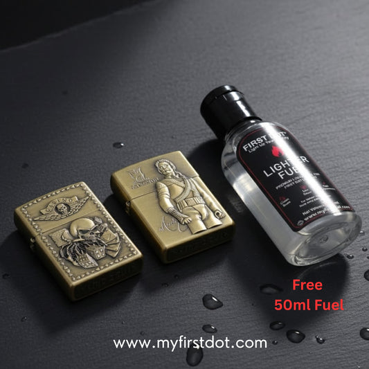 Combo of 2 Embossed Metal Cigarette Lighters + Free 50ml Fuel