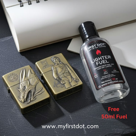 Combo of 2 Embossed Metal Cigarette Lighters + Free 50ml Fuel