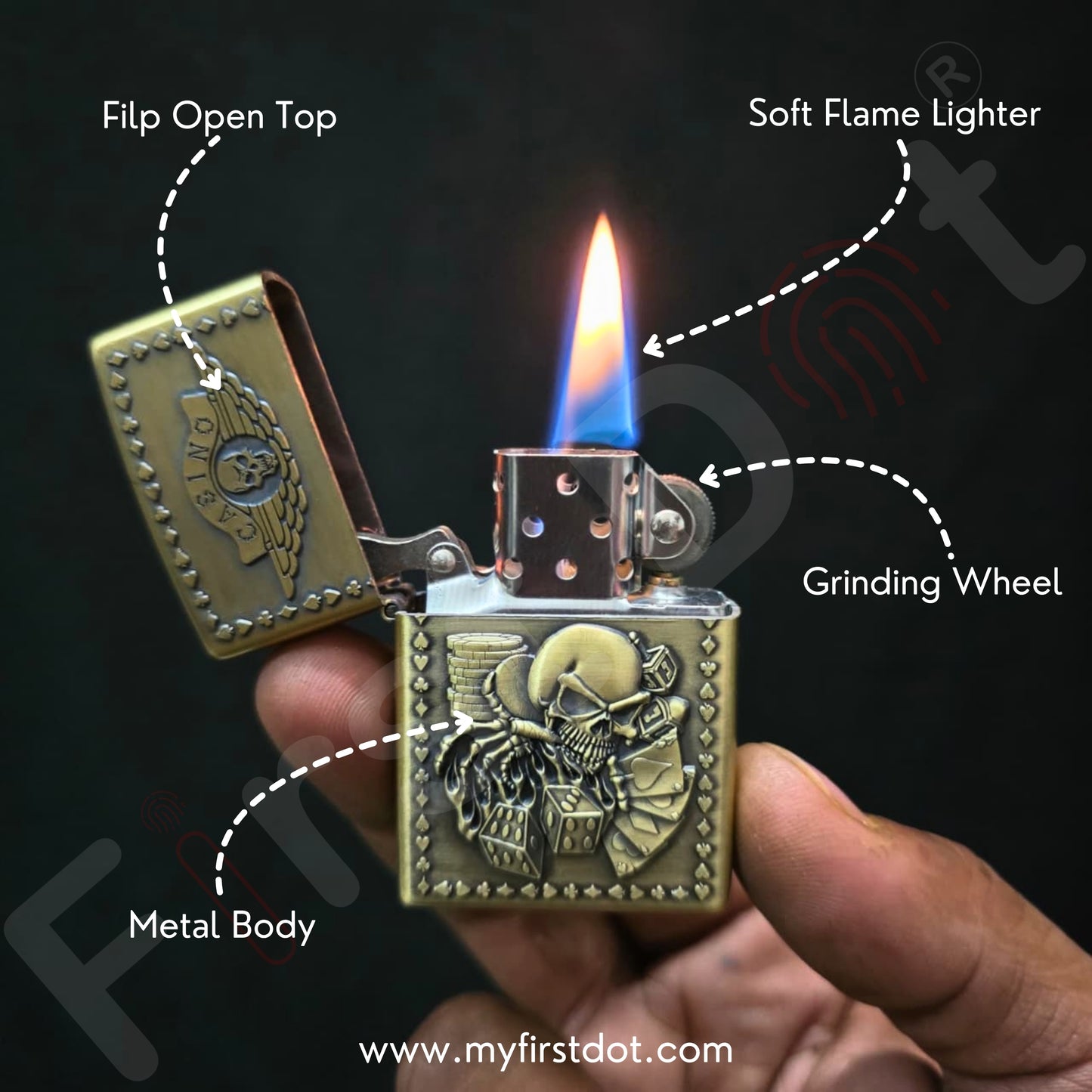 Combo of 2 Embossed Metal Cigarette Lighters + Free 50ml Fuel