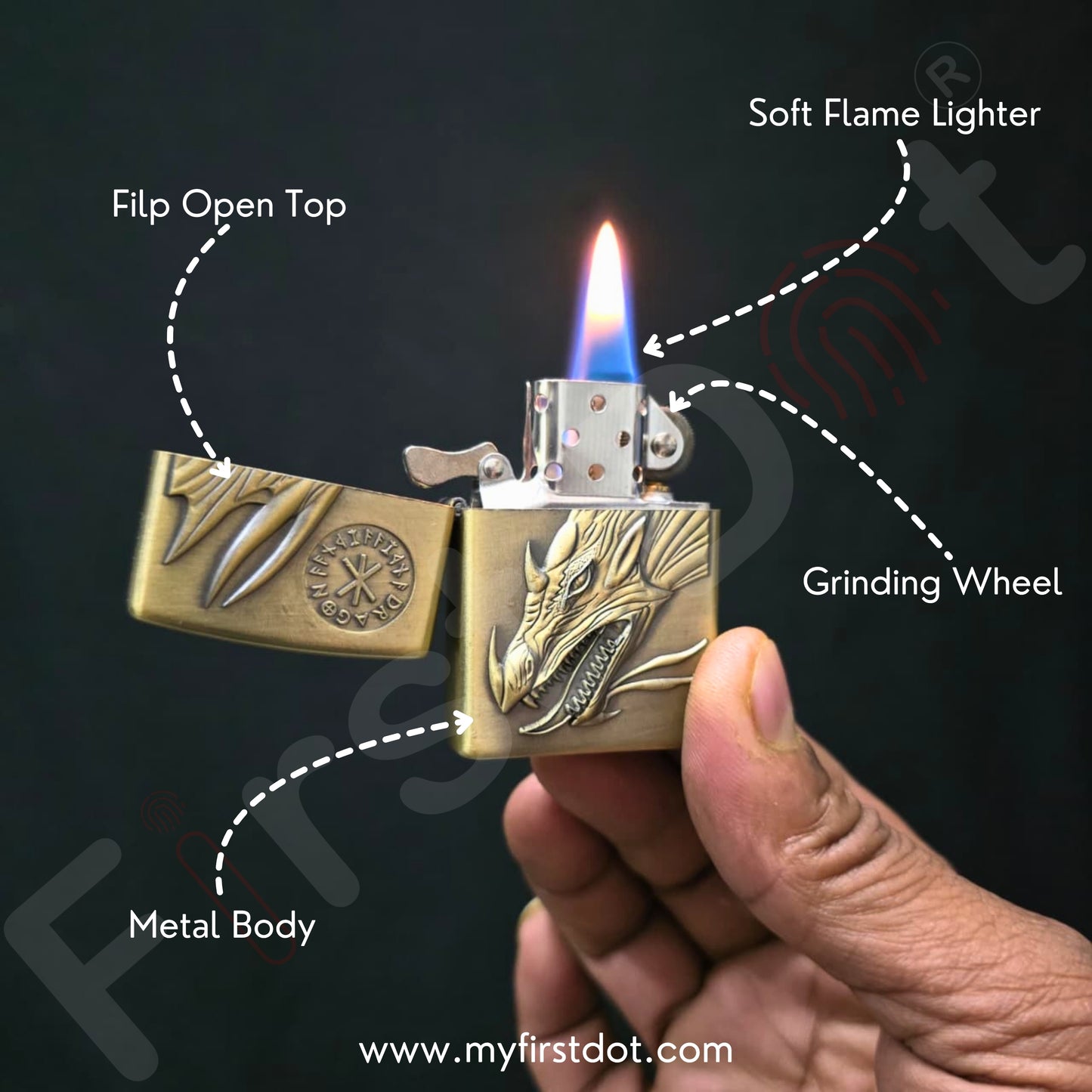 Combo of 2 Embossed Metal Cigarette Lighters + Free 50ml Fuel