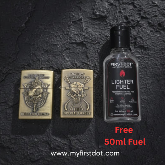 Combo of 2 Embossed Metal Cigarette Lighters + Free 50ml Fuel