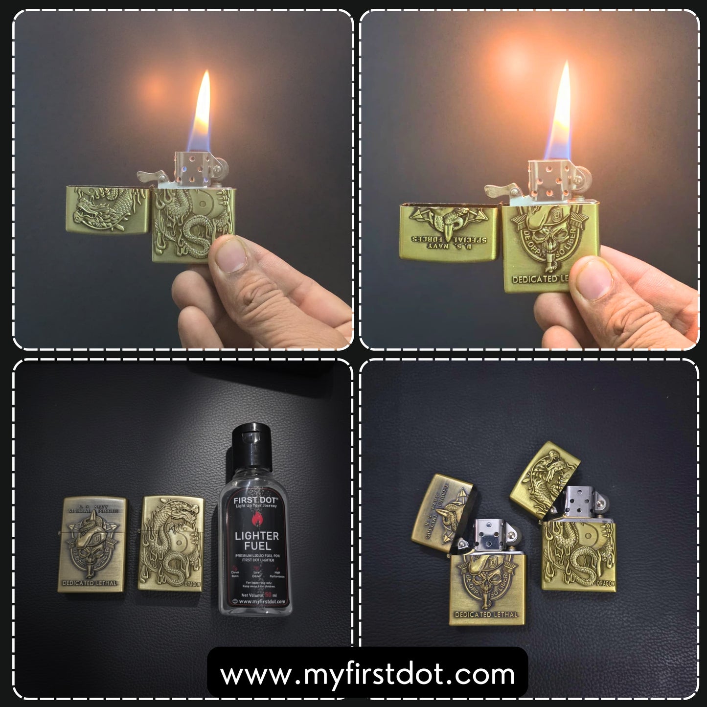 Combo of 2 Embossed Metal Cigarette Lighters + Free 50ml Fuel