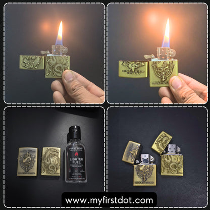 Combo of 2 Embossed Metal Cigarette Lighters + Free 50ml Fuel