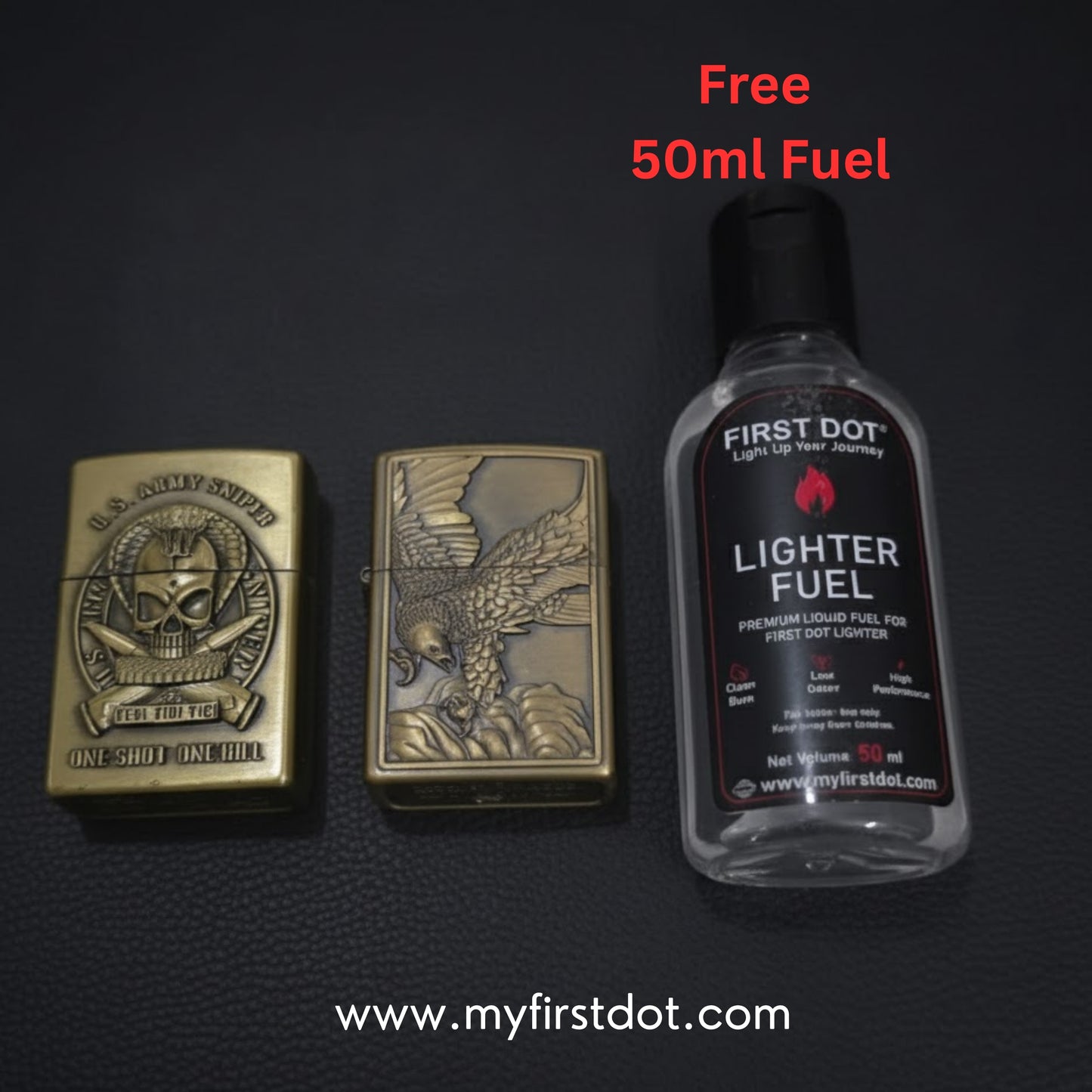 Combo of 2 Embossed Metal Cigarette Lighters + Free 50ml Fuel
