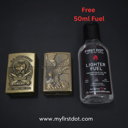 Combo of 2 Embossed Metal Cigarette Lighters + Free 50ml Fuel