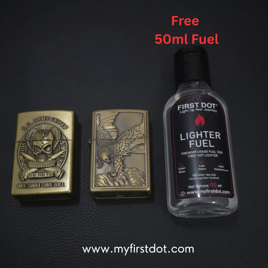 Combo of 2 Embossed Metal Cigarette Lighters + Free 50ml Fuel