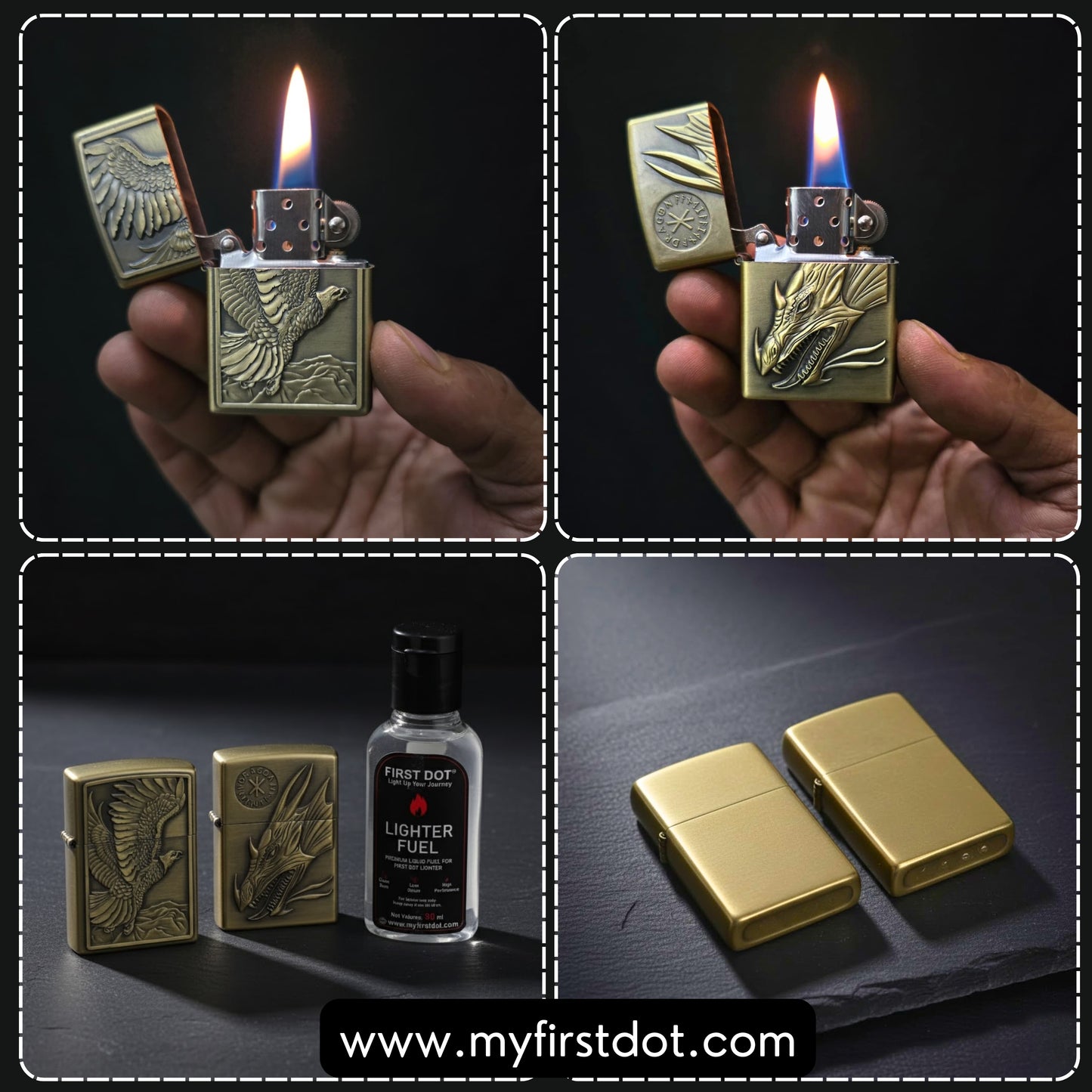 Combo of 2 Embossed Metal Cigarette Lighters + Free 50ml Fuel