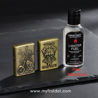Combo of 2 Embossed Metal Cigarette Lighters + Free 50ml Fuel