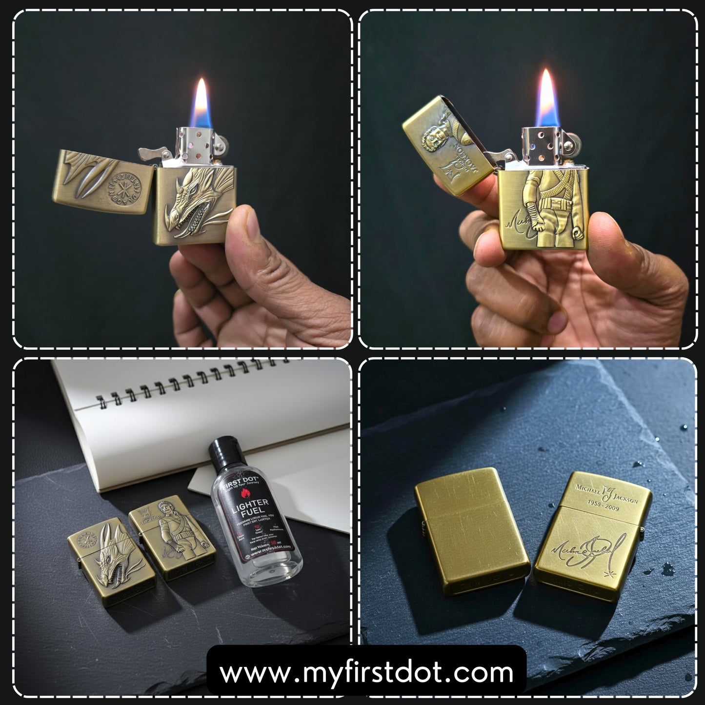 Combo of 2 Embossed Metal Cigarette Lighters + Free 50ml Fuel