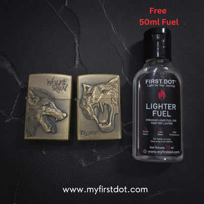 Combo of 2 Embossed Metal Cigarette Lighters + Free 50ml Fuel