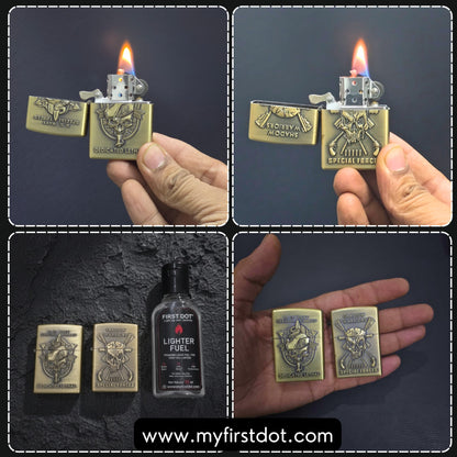 Combo of 2 Embossed Metal Cigarette Lighters + Free 50ml Fuel