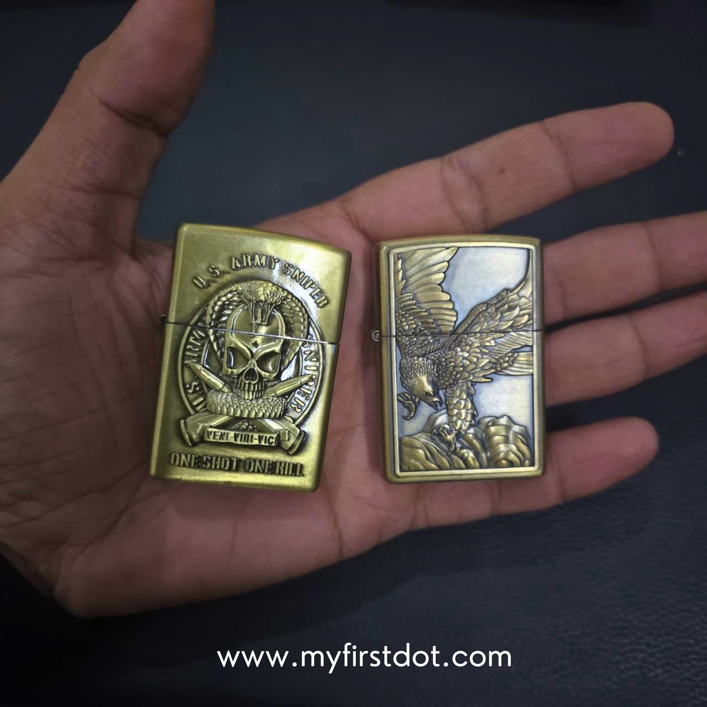 Combo of 2 Embossed Metal Cigarette Lighters + Free 50ml Fuel