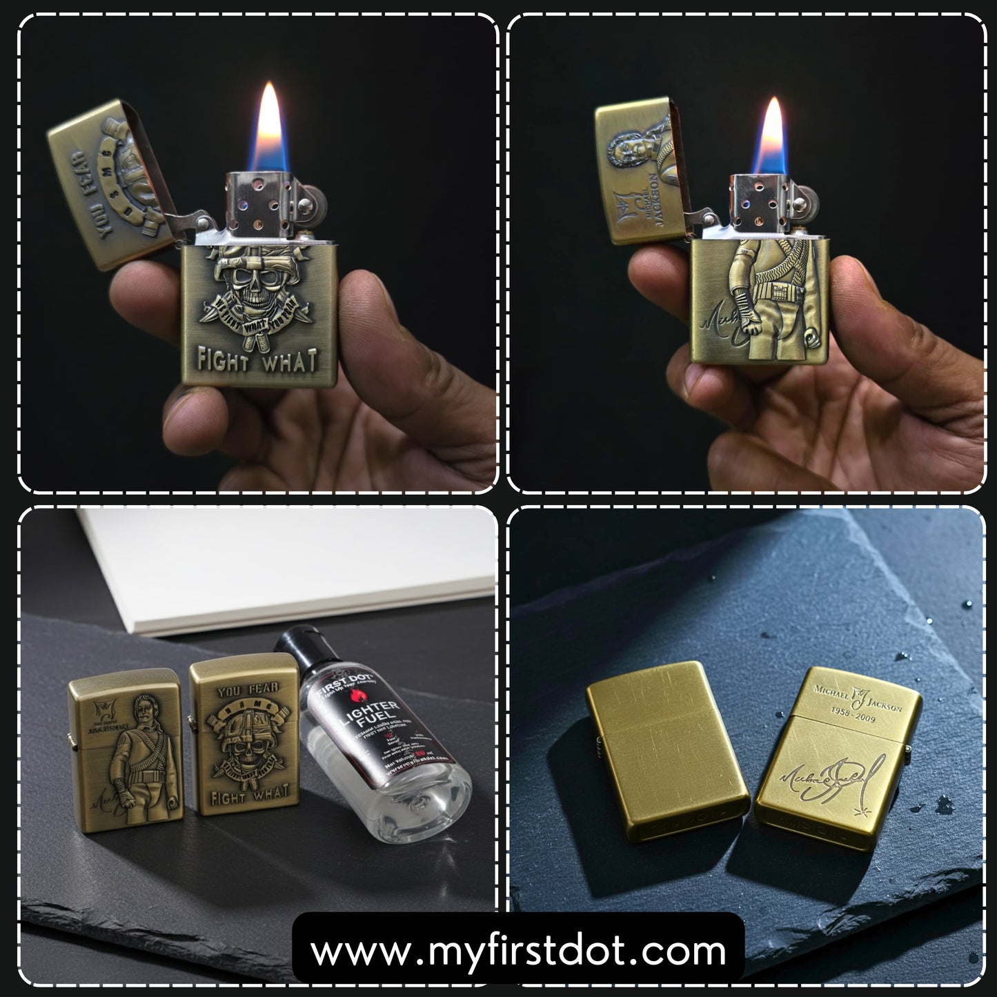 Combo of 2 Embossed Metal Cigarette Lighters + Free 50ml Fuel