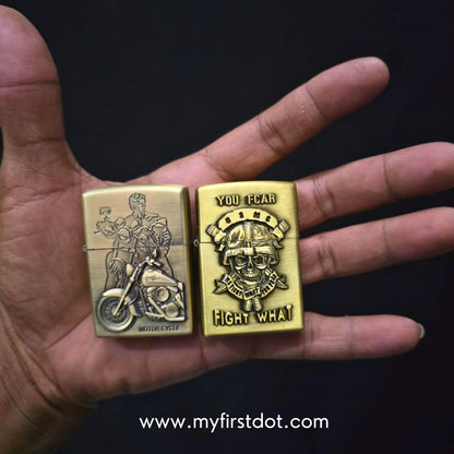 Combo of 2 Embossed Metal Cigarette Lighters + Free 50ml Fuel
