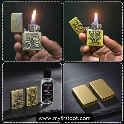 Combo of 2 Embossed Metal Cigarette Lighters + Free 50ml Fuel