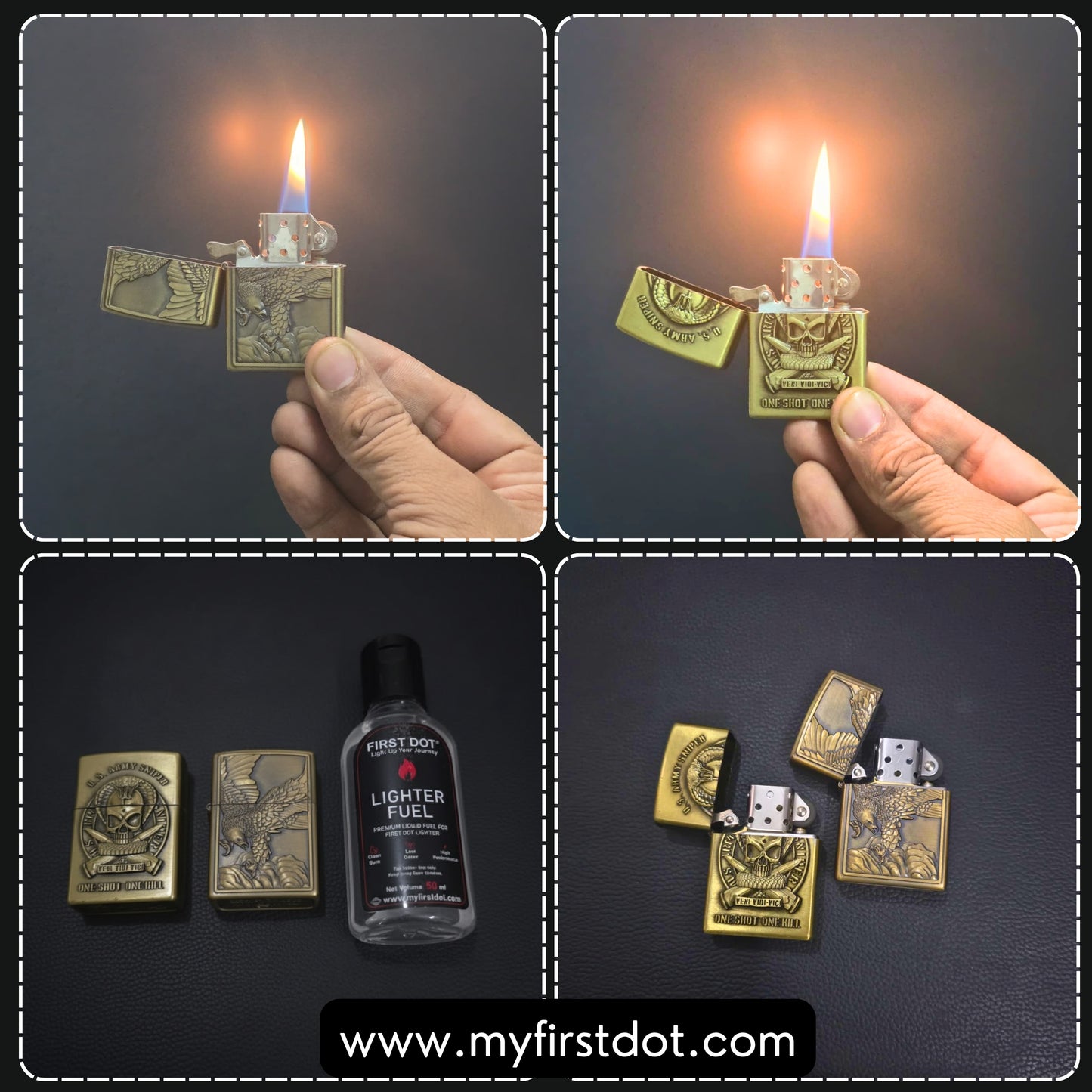 Combo of 2 Embossed Metal Cigarette Lighters + Free 50ml Fuel