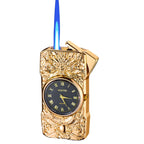 Premium refillable metal lighter with engraved dragon design on white background