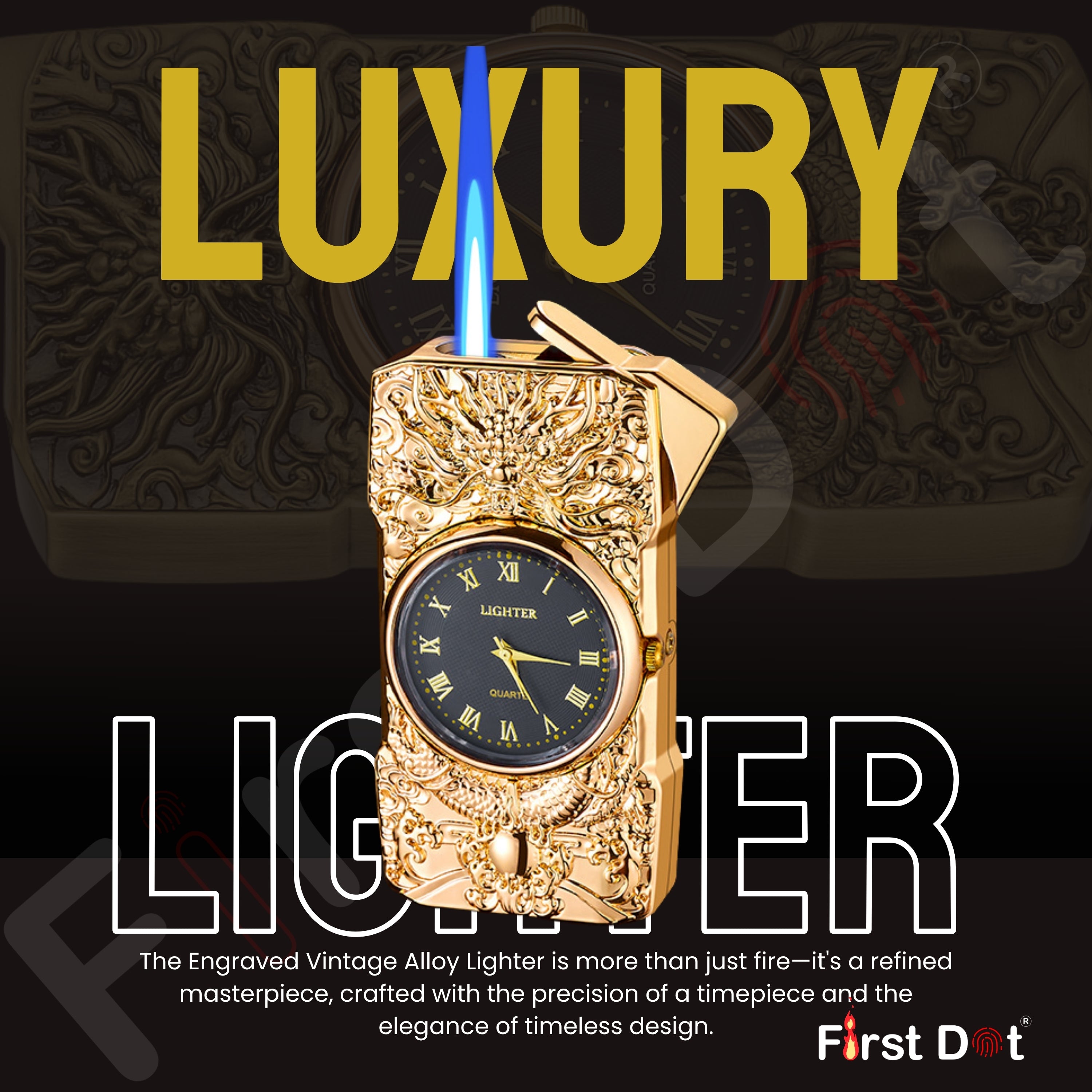 Modern men’s metal lighter with dual function—watch and flame
