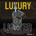 Stylish refillable butane lighter with intricate dragon artwork for men