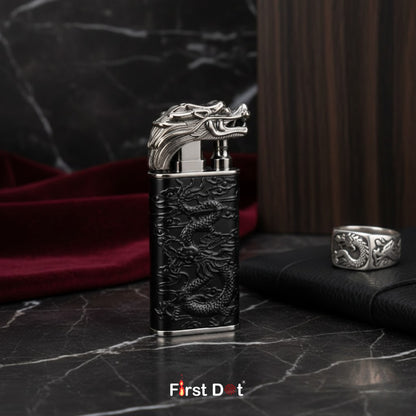 Dragon Engraved Dual Flame Wind-Resistant Metal Lighter (Black)