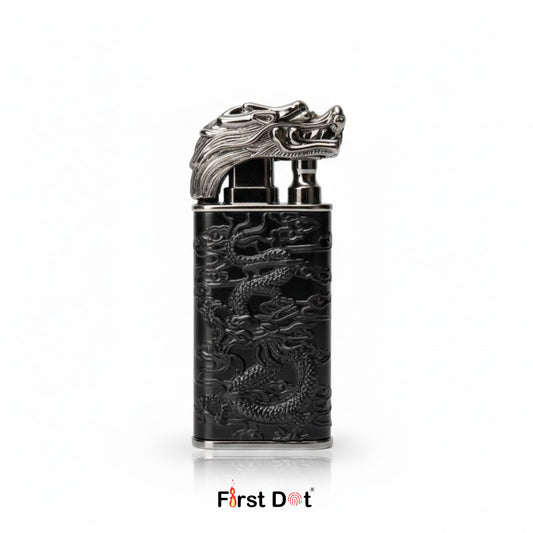 Dragon Engraved Dual Flame Wind-Resistant Metal Lighter (Black)