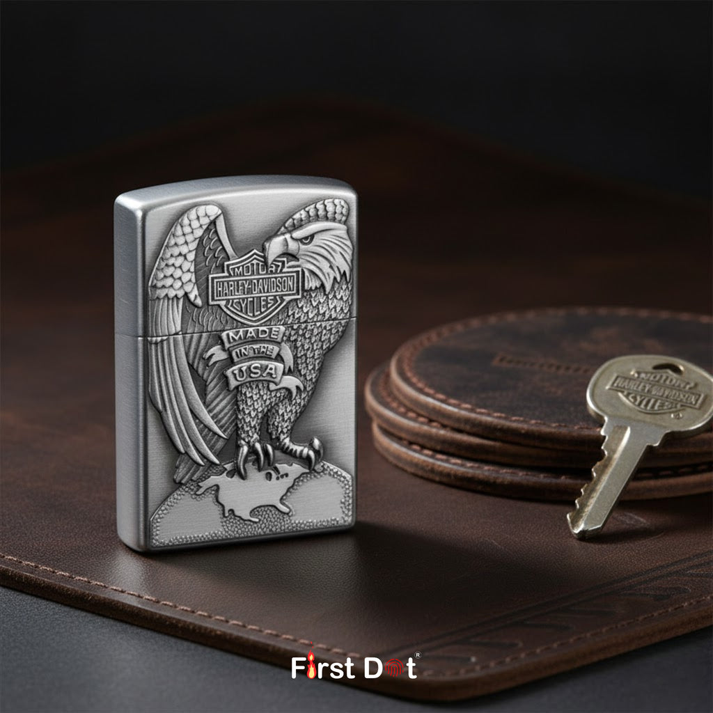 Eagle Crest Engraved Gas Lighter | Wind-Resistant Metal Body
