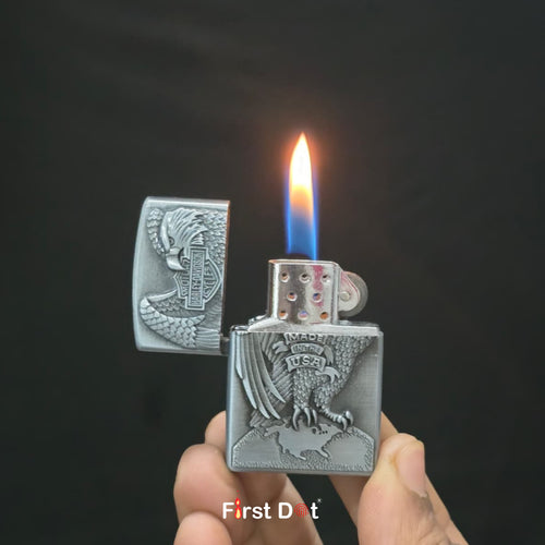 Eagle Crest Engraved Gas Lighter | Wind-Resistant Metal Body